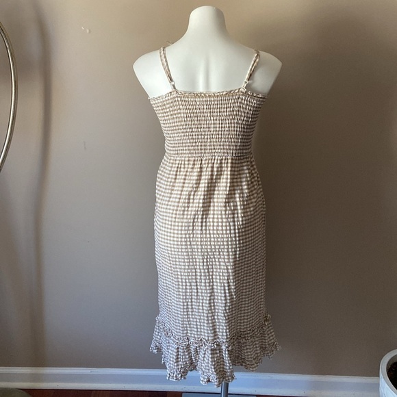 Sim & Sam Tan Cotton Sleeveless Smocked Gingham Dress Size Large - Picture 6 of 7